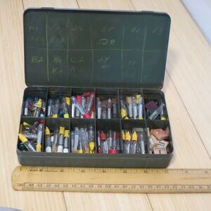 Vintage Assorted Lot of Slide Base Telephone Light Bulbs in Metal Case Lineman 2